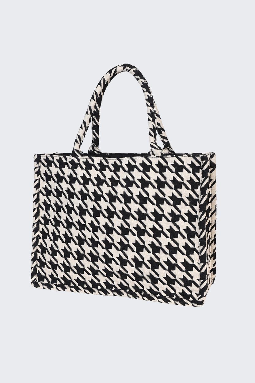 Black Houndstooth Tote Bag For Women - Image 4