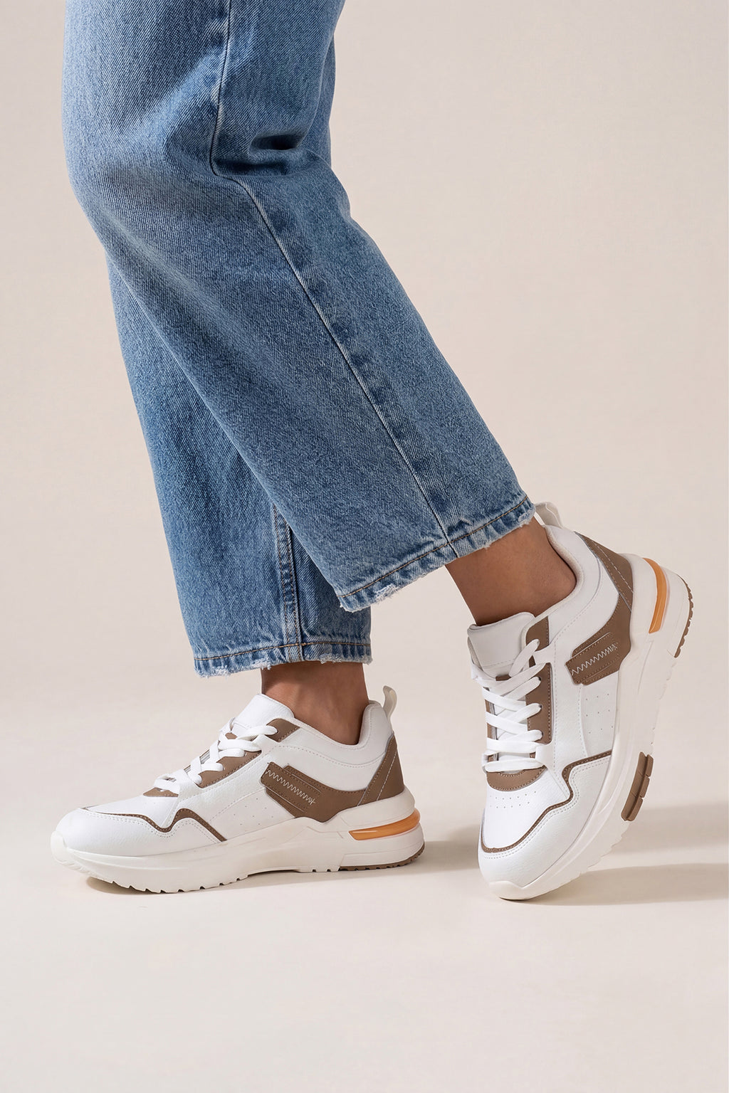 Beige Colourblocked Sneakers for Men - Image 1