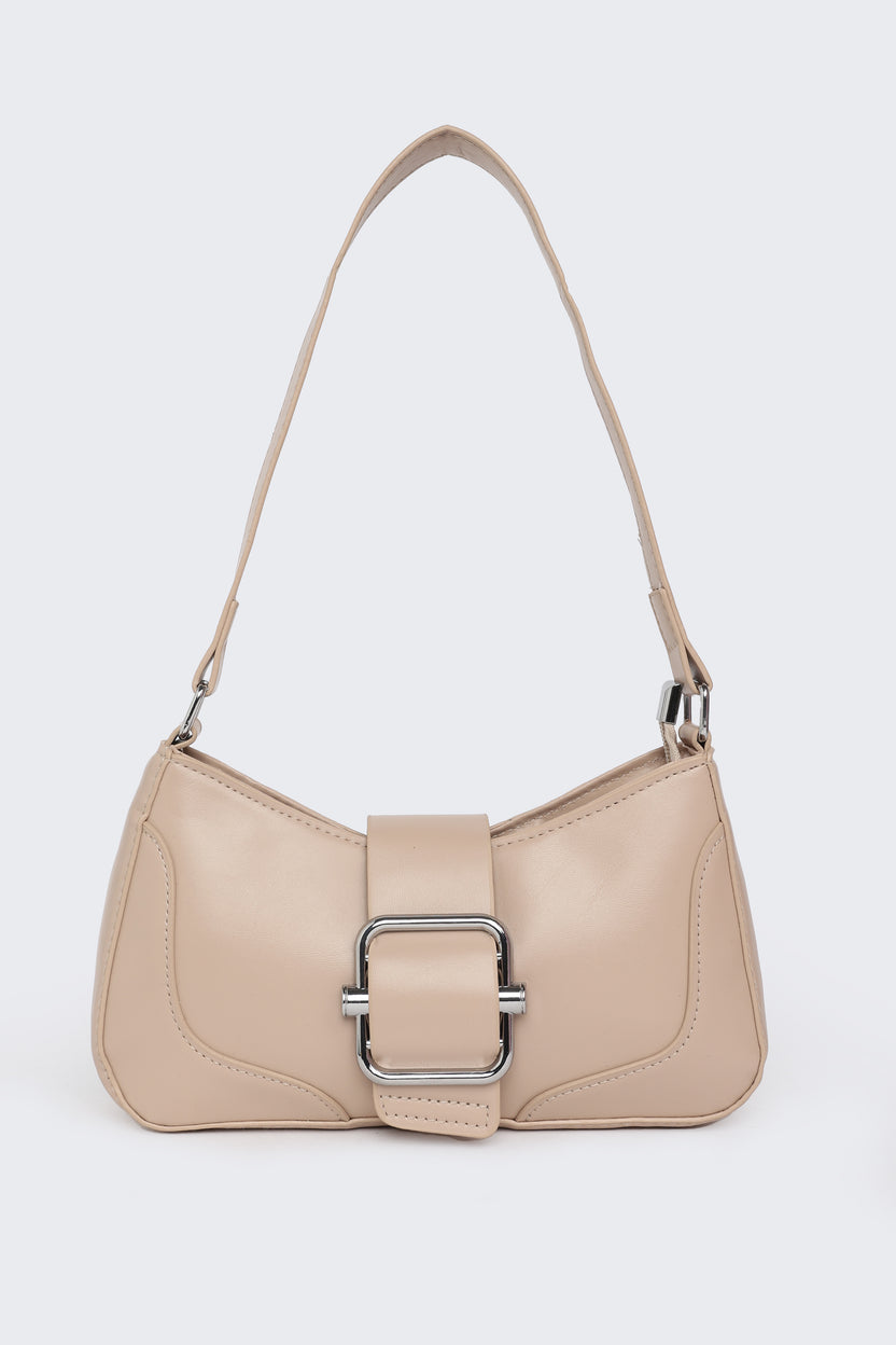 Beige Solid Shoulder Bag For Women - Image 2