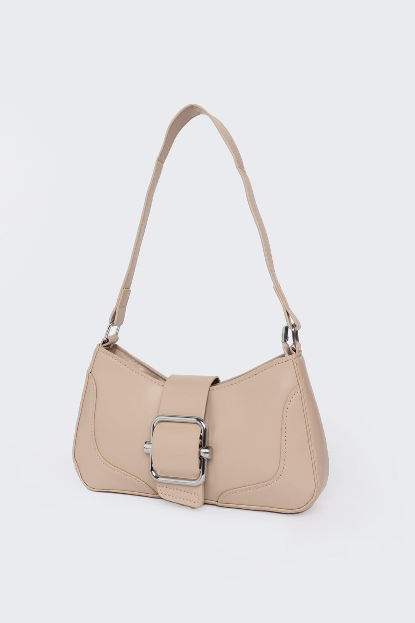 Beige Solid Shoulder Bag For Women - Image 4