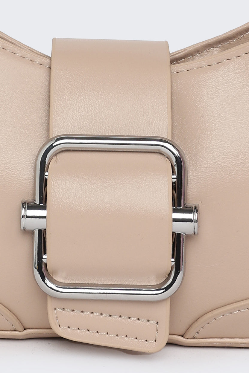 Beige Solid Shoulder Bag For Women - Image 5