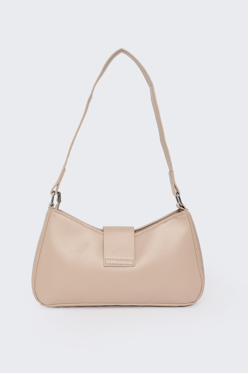 Beige Solid Shoulder Bag For Women - Image 6