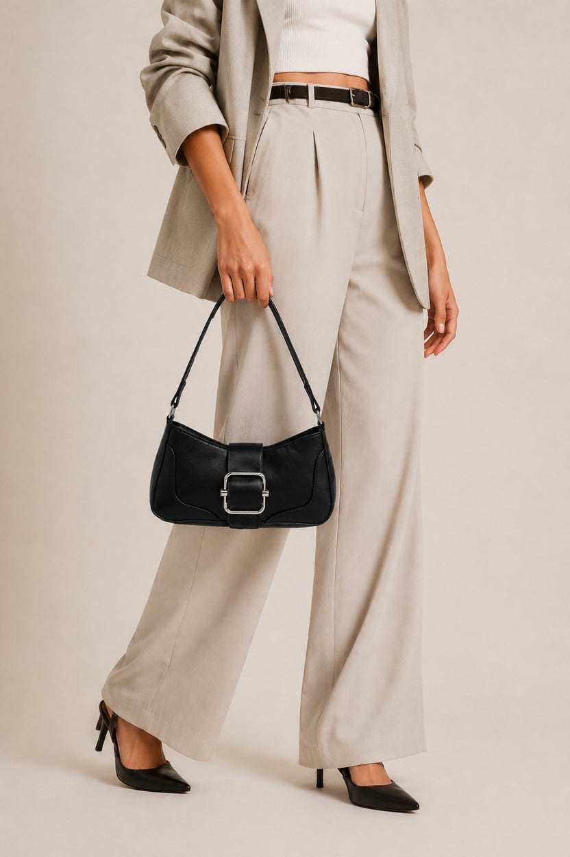 Black Solid Shoulder Bag For Women - Image 1