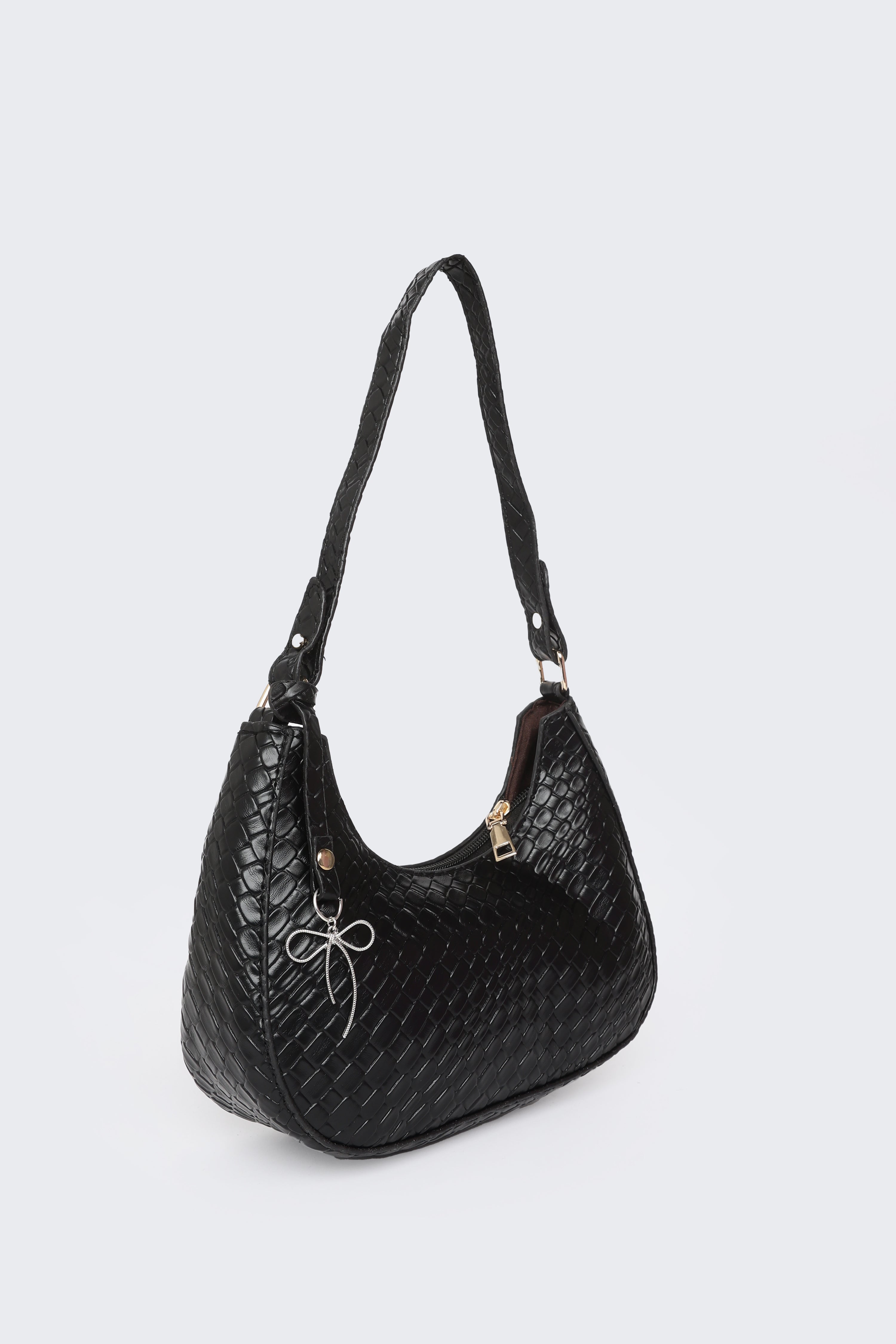 Black Textured Shoulder Bags for Women - Image 3
