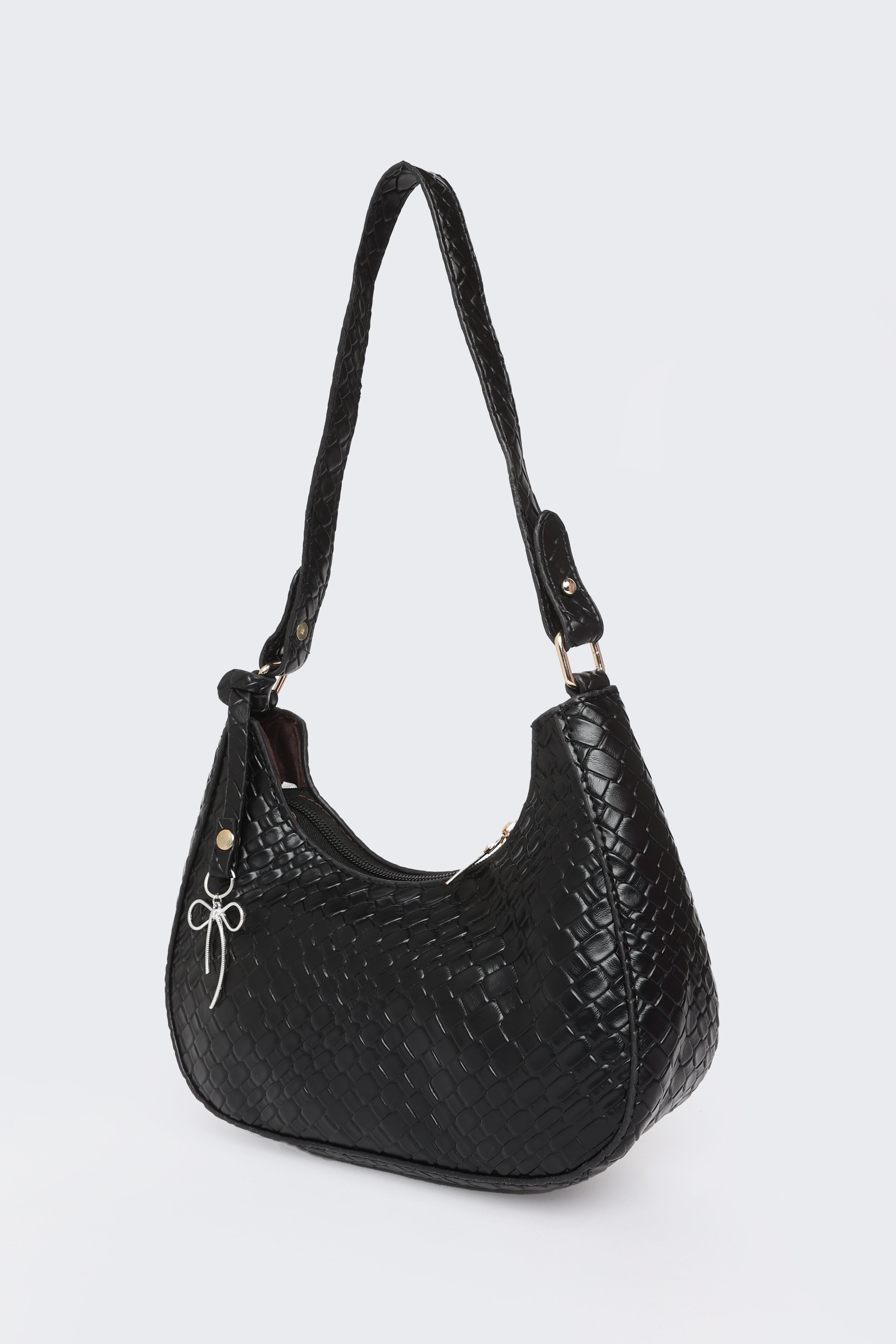 Black Textured Shoulder Bags for Women - Image 6