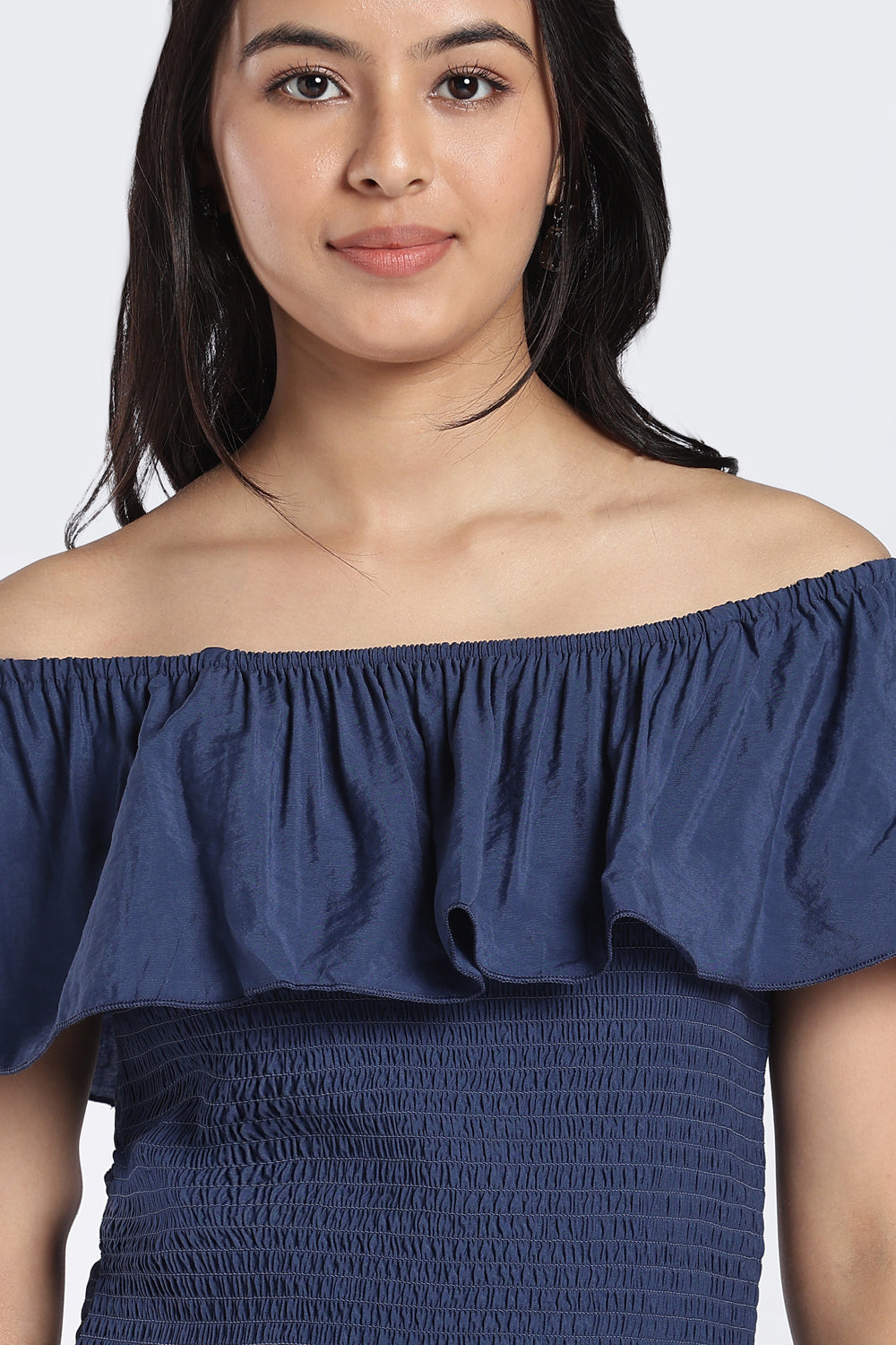Navy Off-Shoulder Smocked Top For Women - Image 3