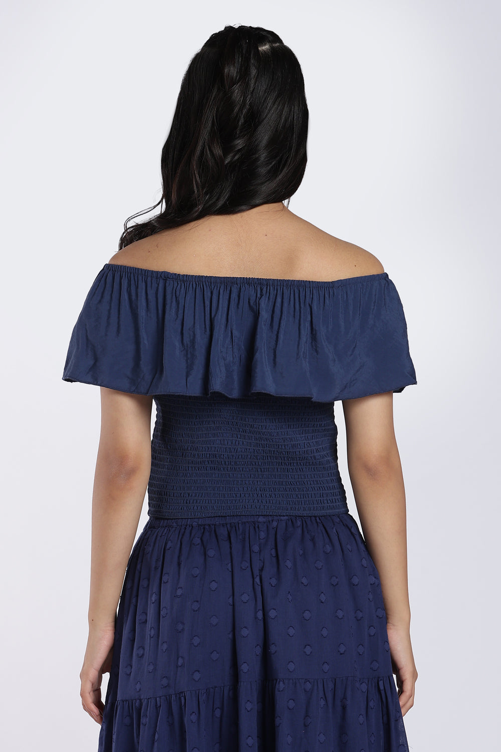 Navy Off-Shoulder Smocked Top For Women - Image 5
