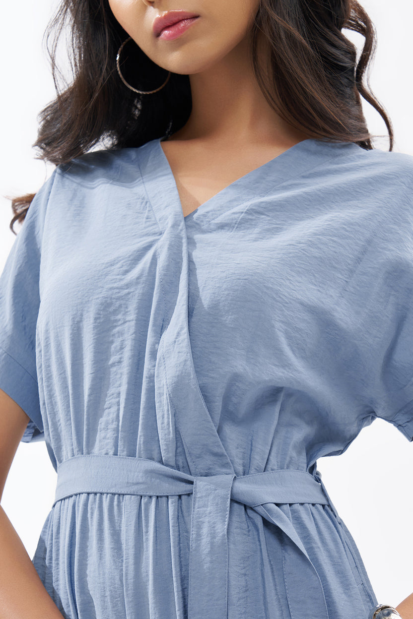 Light Blue Solid Jumpsuit For Women - Image 3