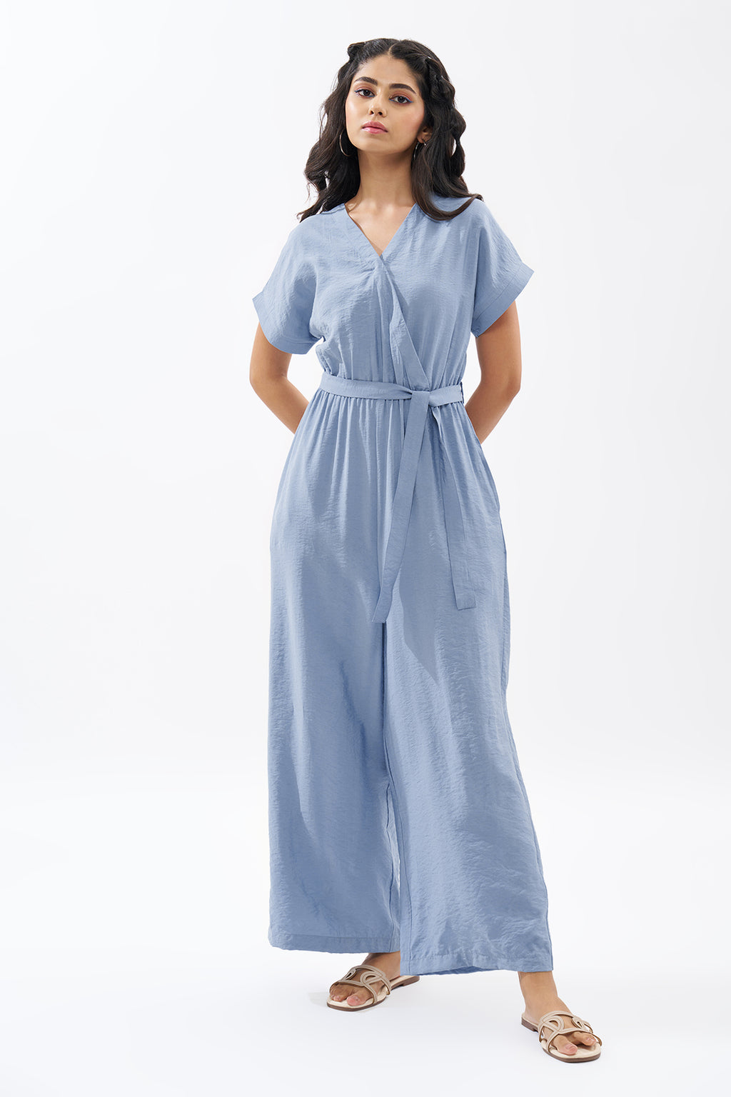 Light Blue Solid Jumpsuit for Women - Image 2