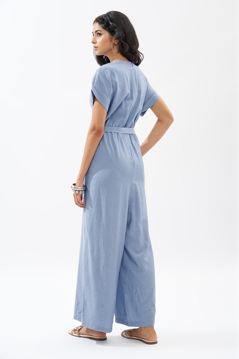 Light Blue Solid Jumpsuit For Women - Image 5
