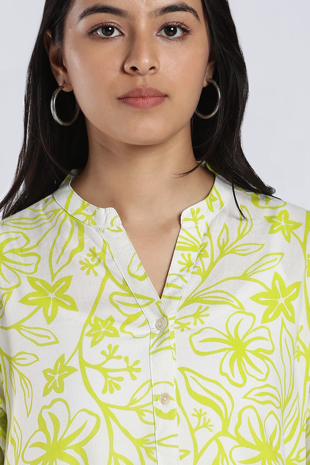 Lime Green Floral Print Tunic for Women - Image 3