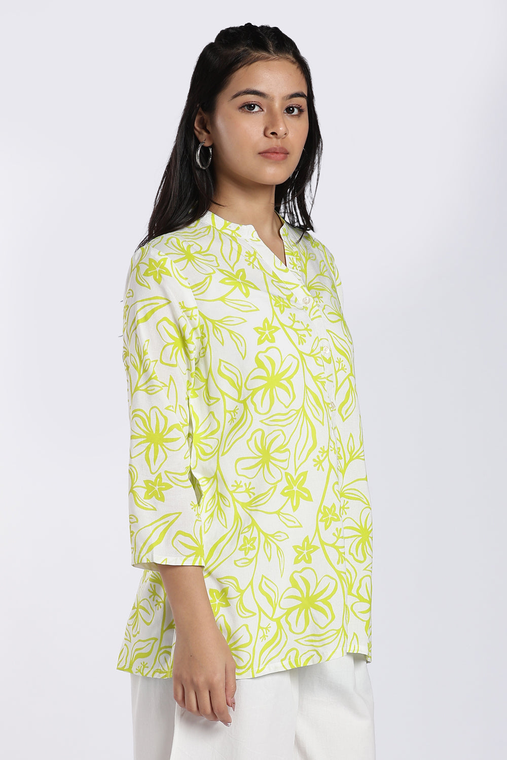 Lime Green Floral Print Tunic for Women - Image 4