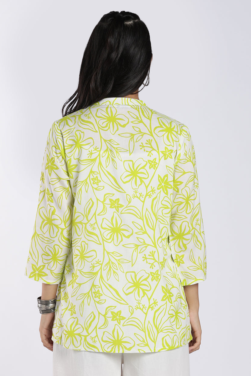Lime Green Floral Print Tunic for Women - Image 5