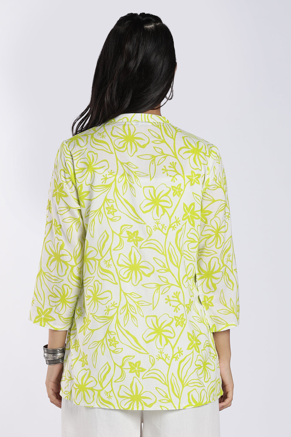 Lime Green Floral Print Tunic for Women - Image 5