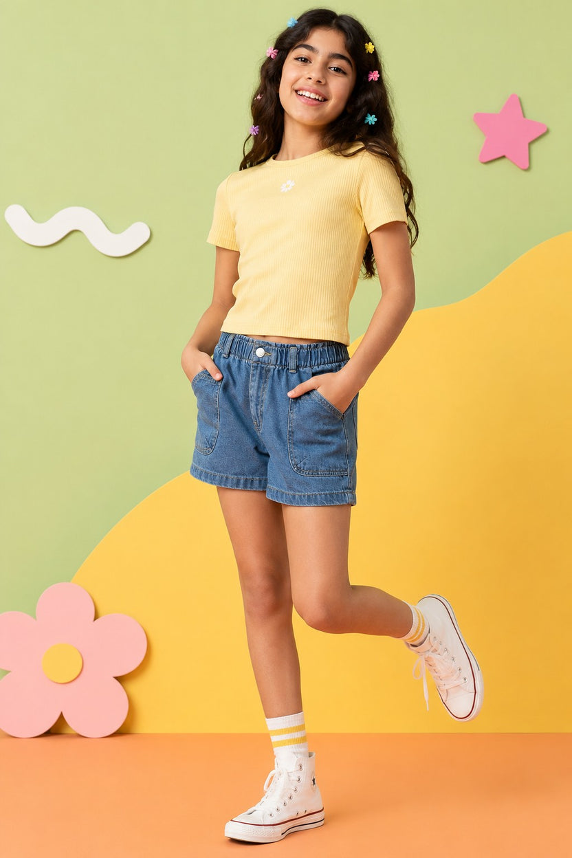 Blue Solid Regular Fit Shorts - Image 1