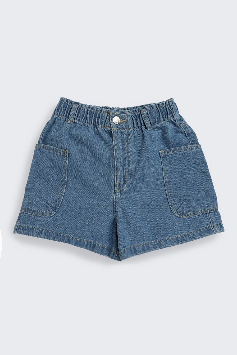 Blue Solid Regular Fit Shorts for Tweens Girls - Image 2