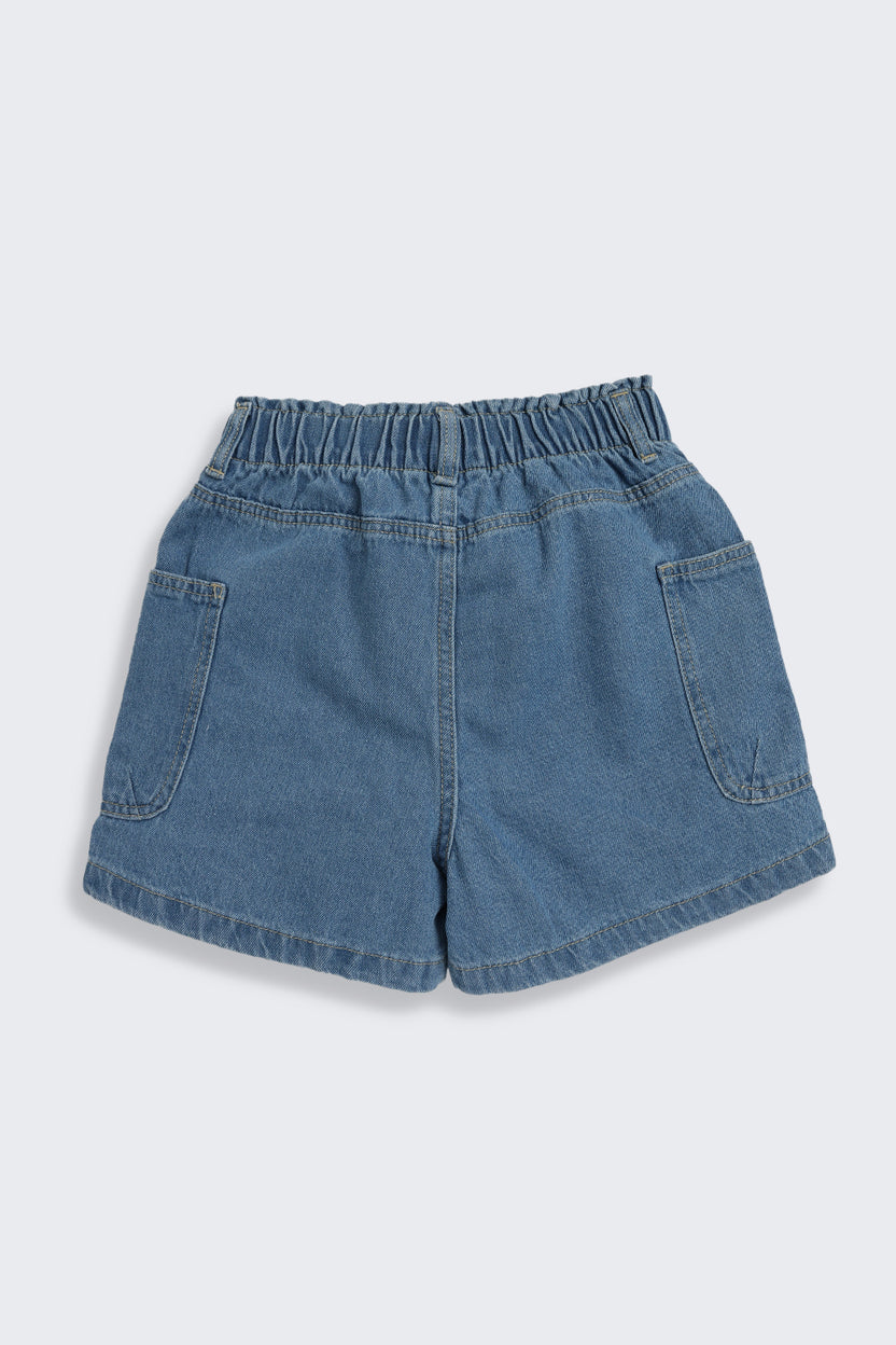 Blue Solid Regular Fit Shorts for Tweens Girls - Image 3