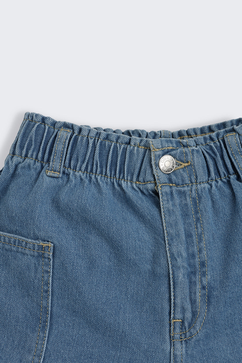 Blue Solid Regular Fit Shorts for Tweens Girls - Image 4