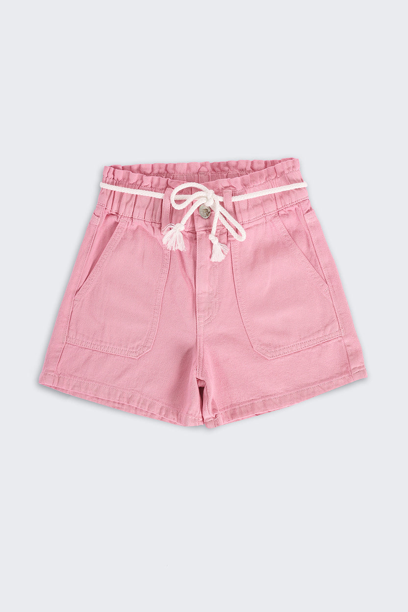 Pink Solid Regular Fit Shorts for Tweens Girls - Image 2