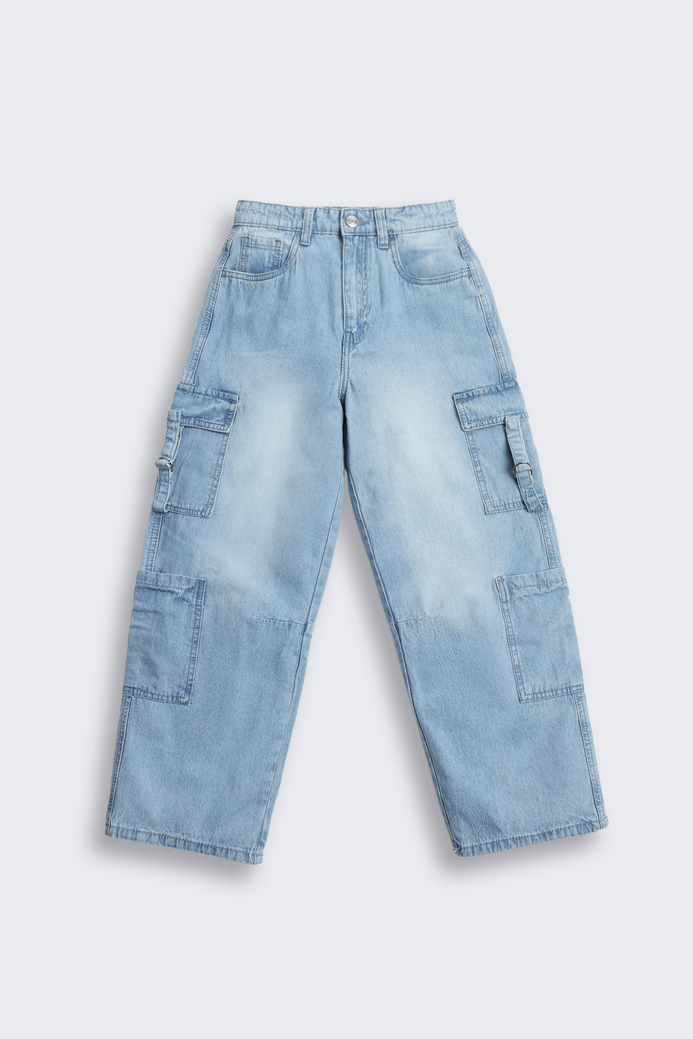 Light Blue Solid Regular Fit Jeans For Tweens Girls - Image 2