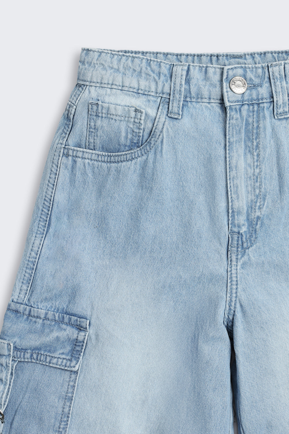 Light Blue Solid Regular Fit Jeans For Tweens Girls - Image 4