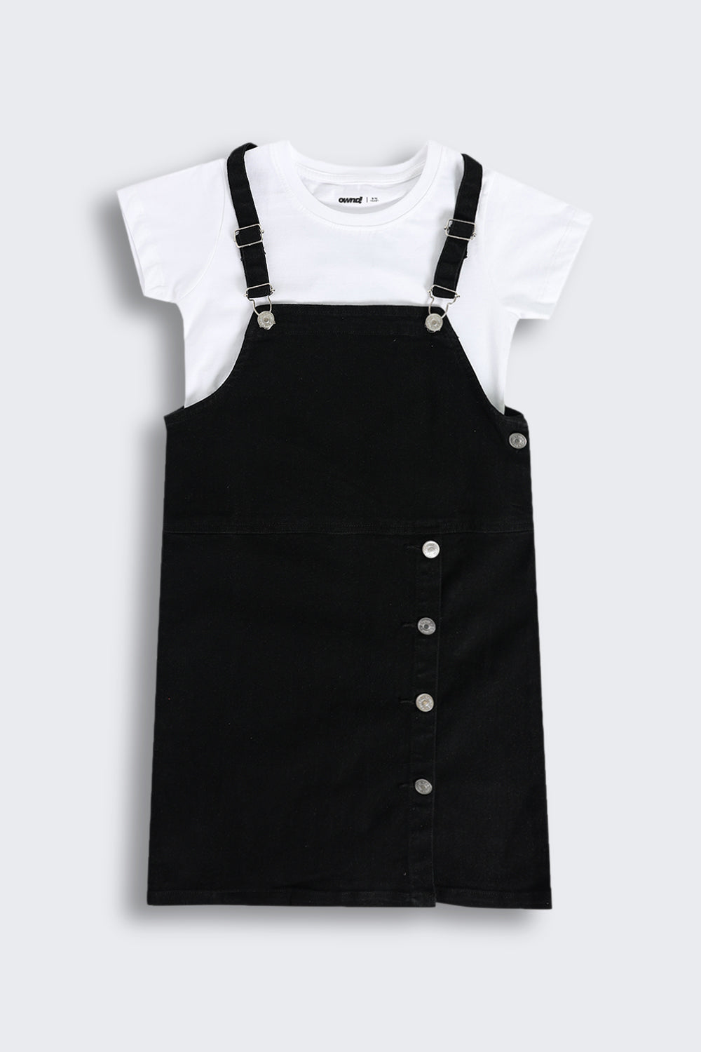Black Solid Dungaree With T-Shirt for Tweens Girls - Image 2
