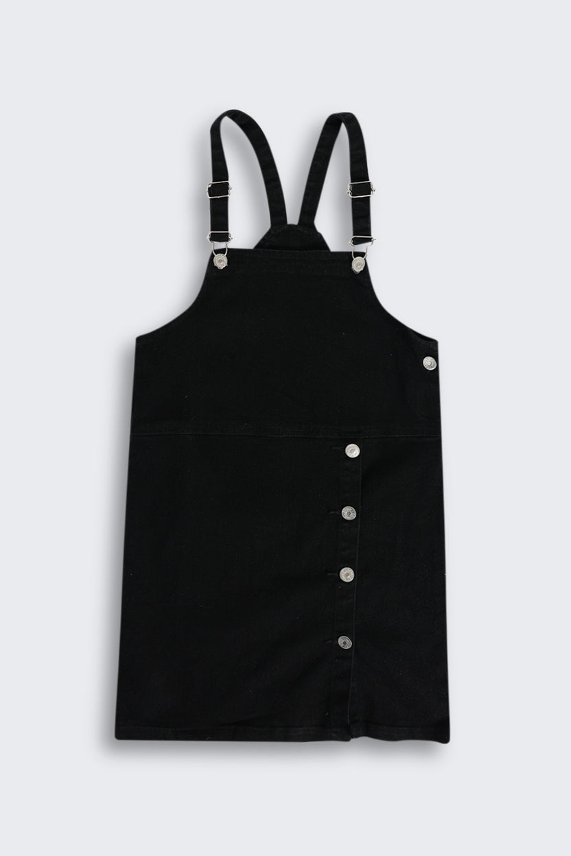 Black Solid Dungaree With T-Shirt for Tweens Girls - Image 4