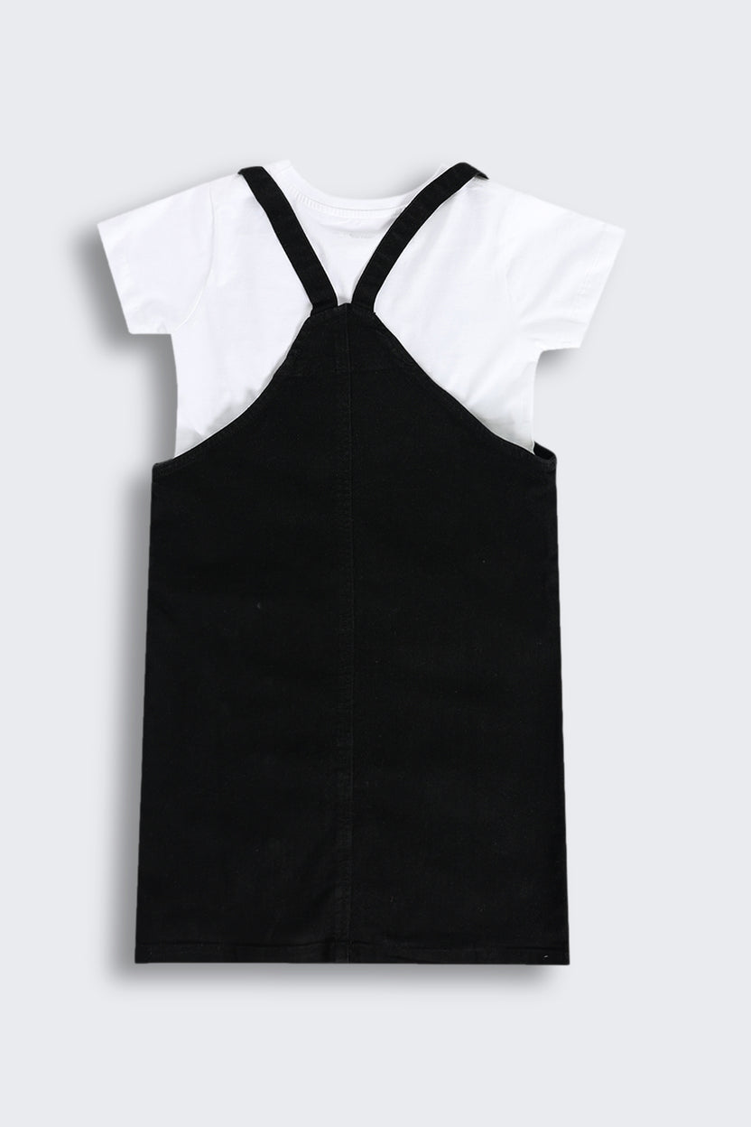 Black Solid Dungaree With T-Shirt for Tweens Girls - Image 5