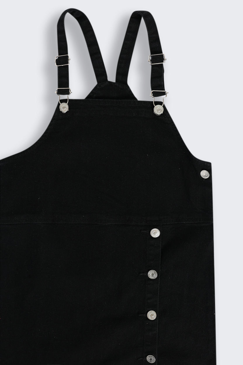 Black Solid Dungaree With T-Shirt for Tweens Girls - Image 7