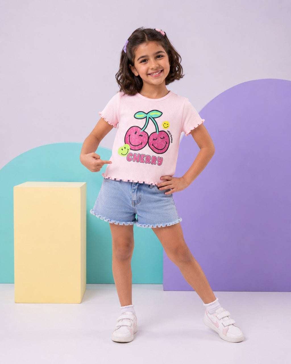 Pink Graphic Printed Cotton T-Shirt for Girls - Image 1