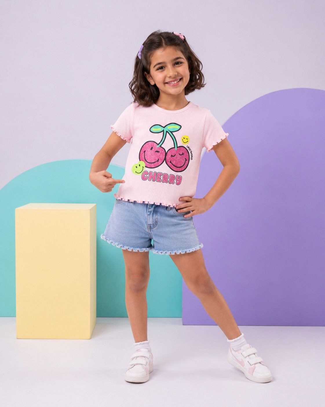 Pink Graphic Printed Cotton T-Shirt for Girls - Image 1
