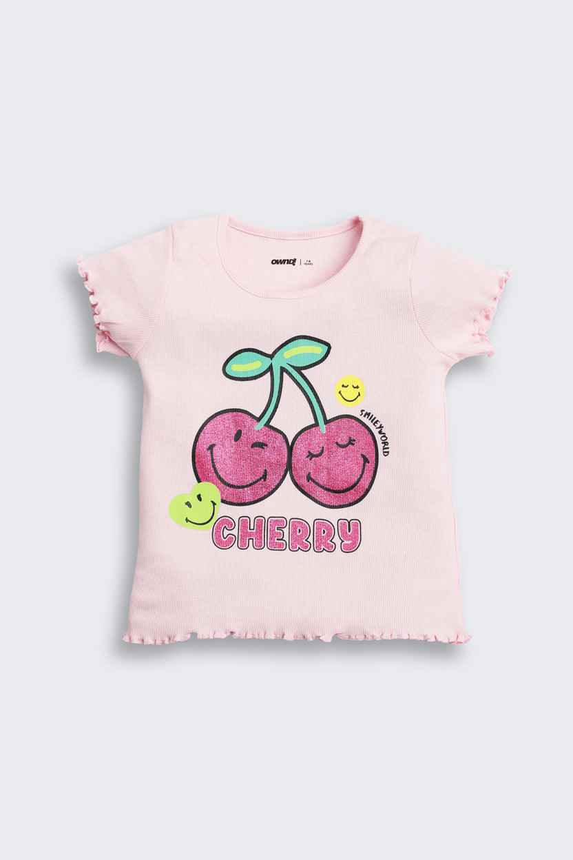 Pink Graphic Printed Cotton T-Shirt for Girls - Image 2