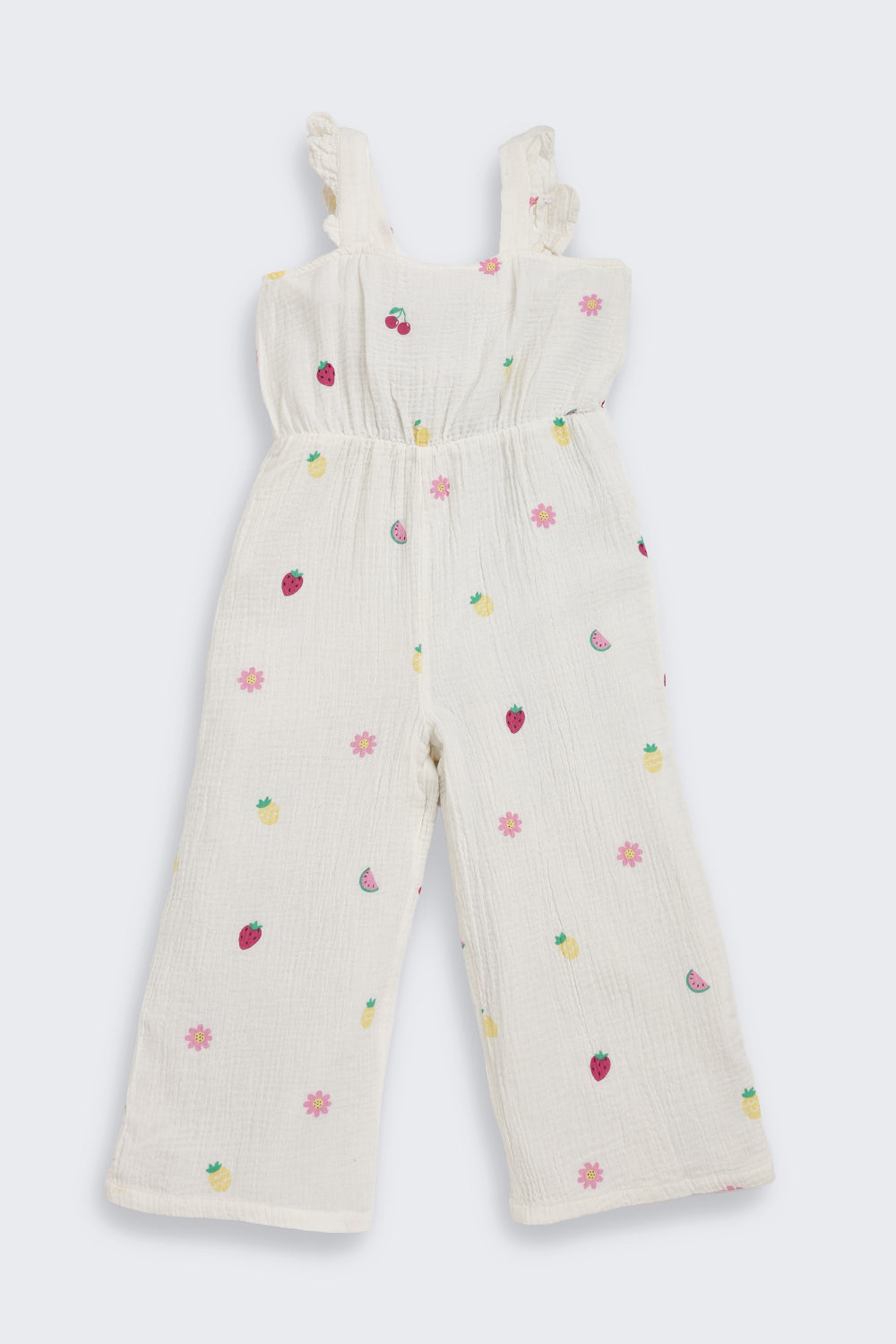 White Fruits & Flowers Printed Regular Fit Jumpsuits for Girls - Image 2