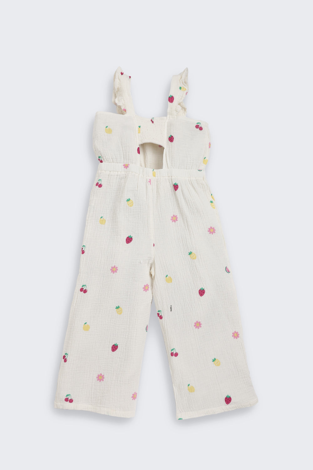 White Fruits & Flowers Printed Regular Fit Jumpsuits for Girls - Image 3