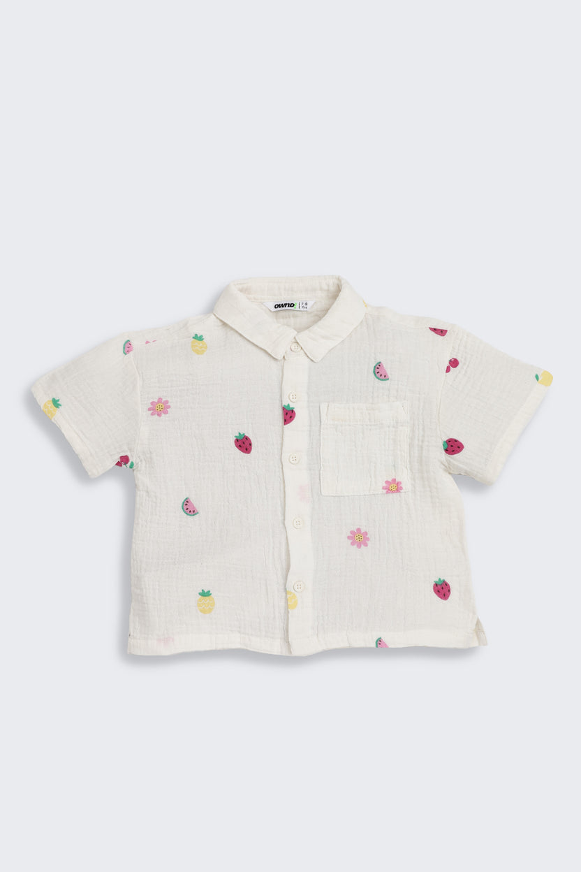 White Fruits Printed Regular Fit Co-ord Set for Girls - Image 2
