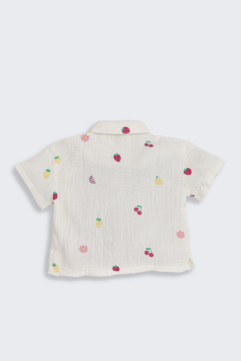 White Fruits Printed Regular Fit Co-ord Set for Girls - Image 3