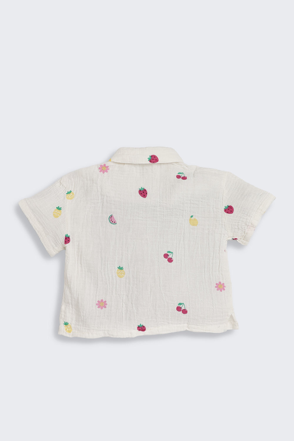 White Fruits Printed Regular Fit Co-ord Set for Girls - Image 3