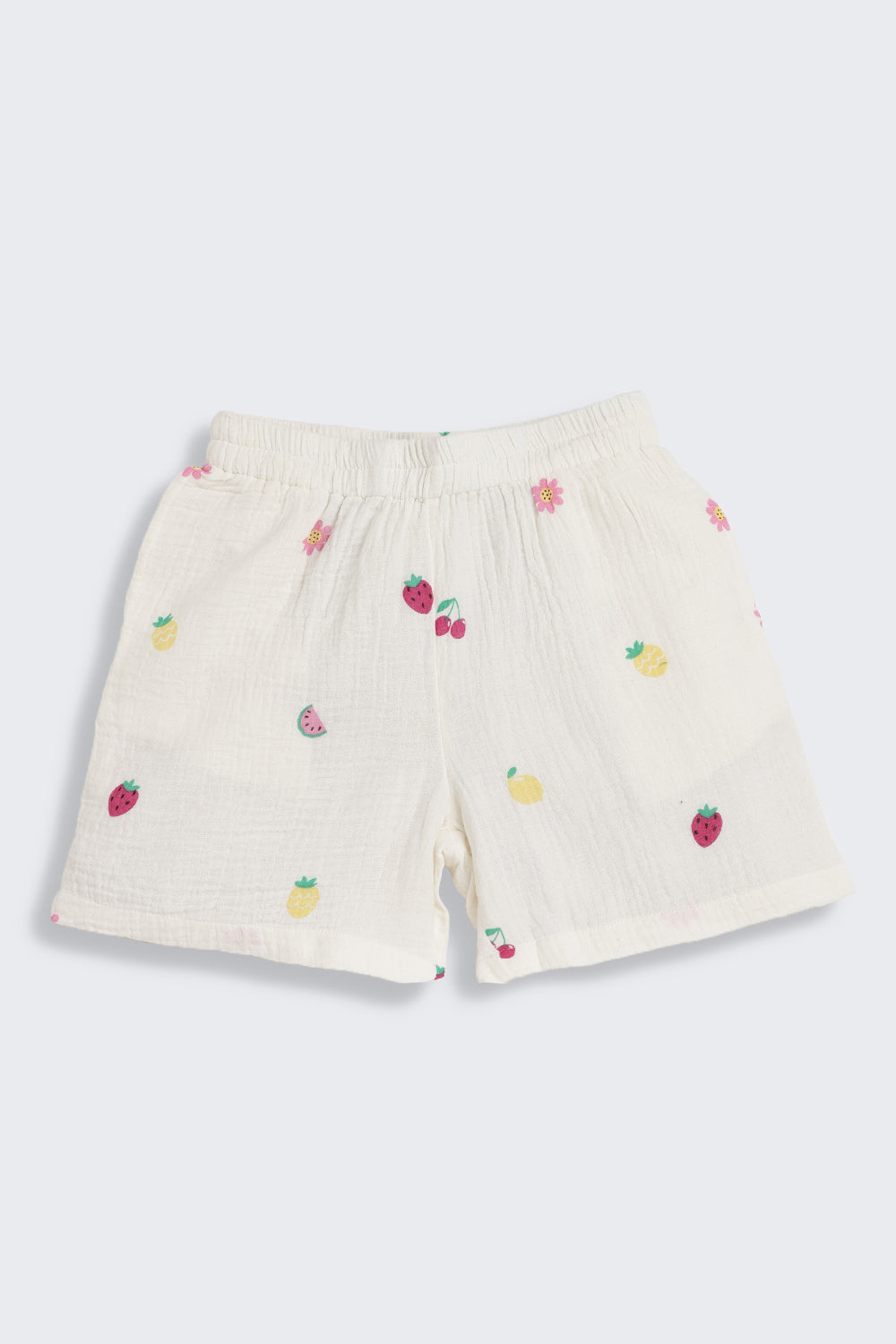 White Fruits Printed Regular Fit Co-ord Set for Girls - Image 4