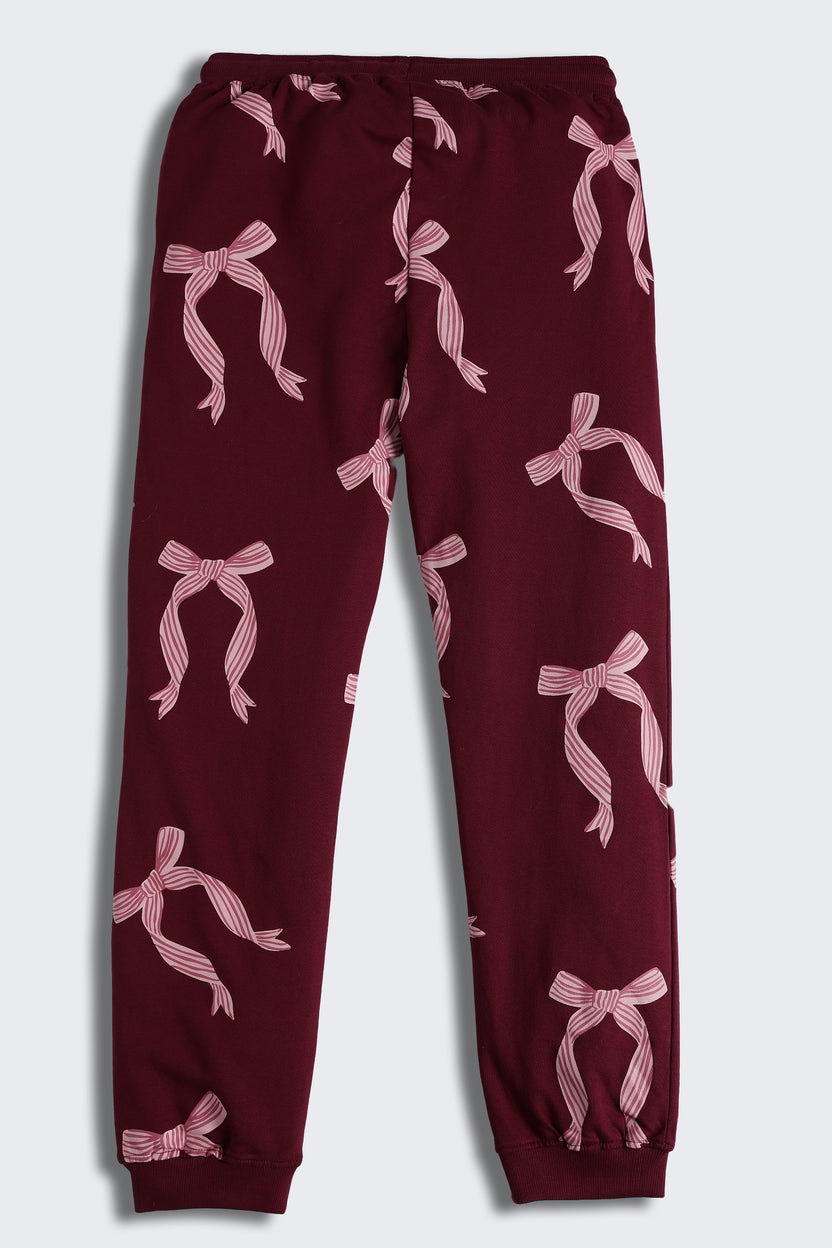 Maroon Regular Fit Joggers For Tweens Girls - Image 3