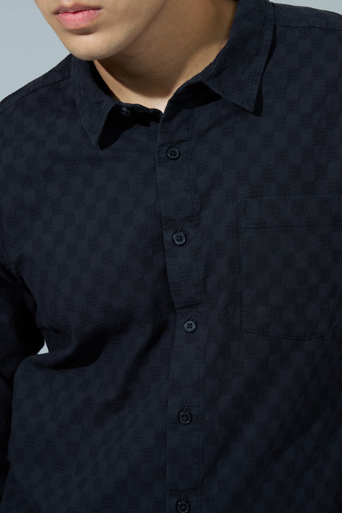 Black Textured Regular Fit Casual Shirt for Men - Image 3