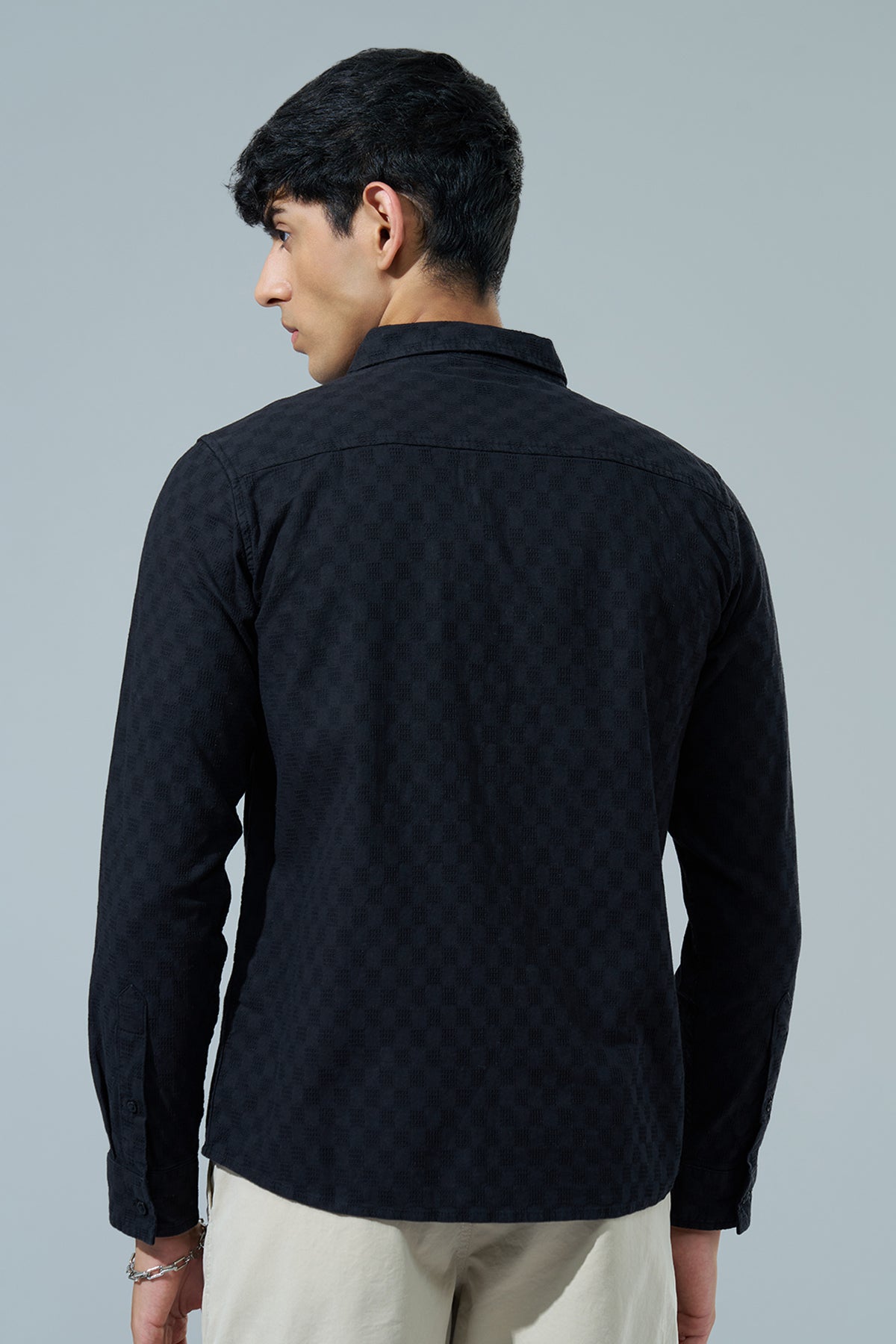 Black Textured Regular Fit Casual Shirt for Men - Image 5