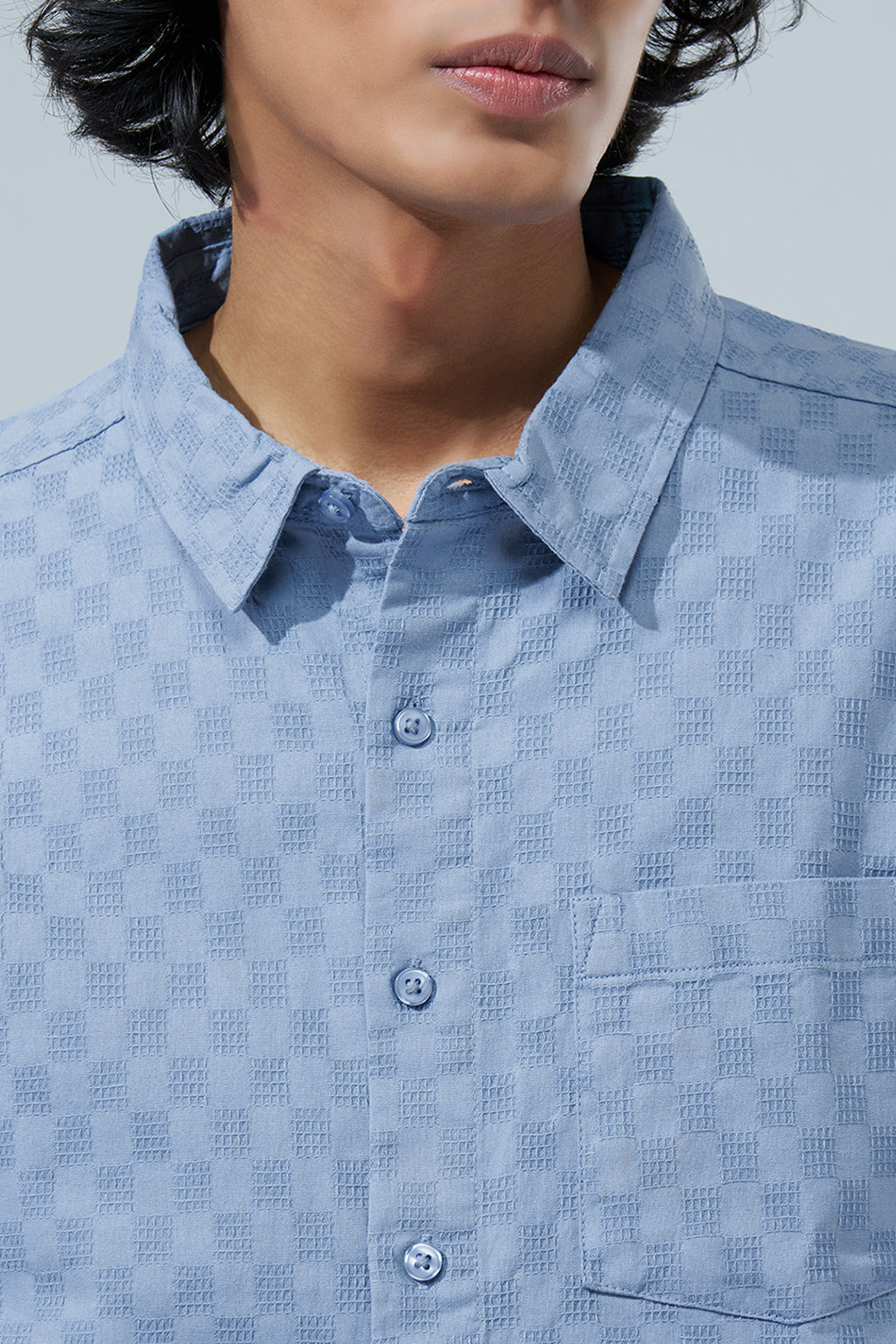Blue Geometric Pattern Shirt for Men - Image 2