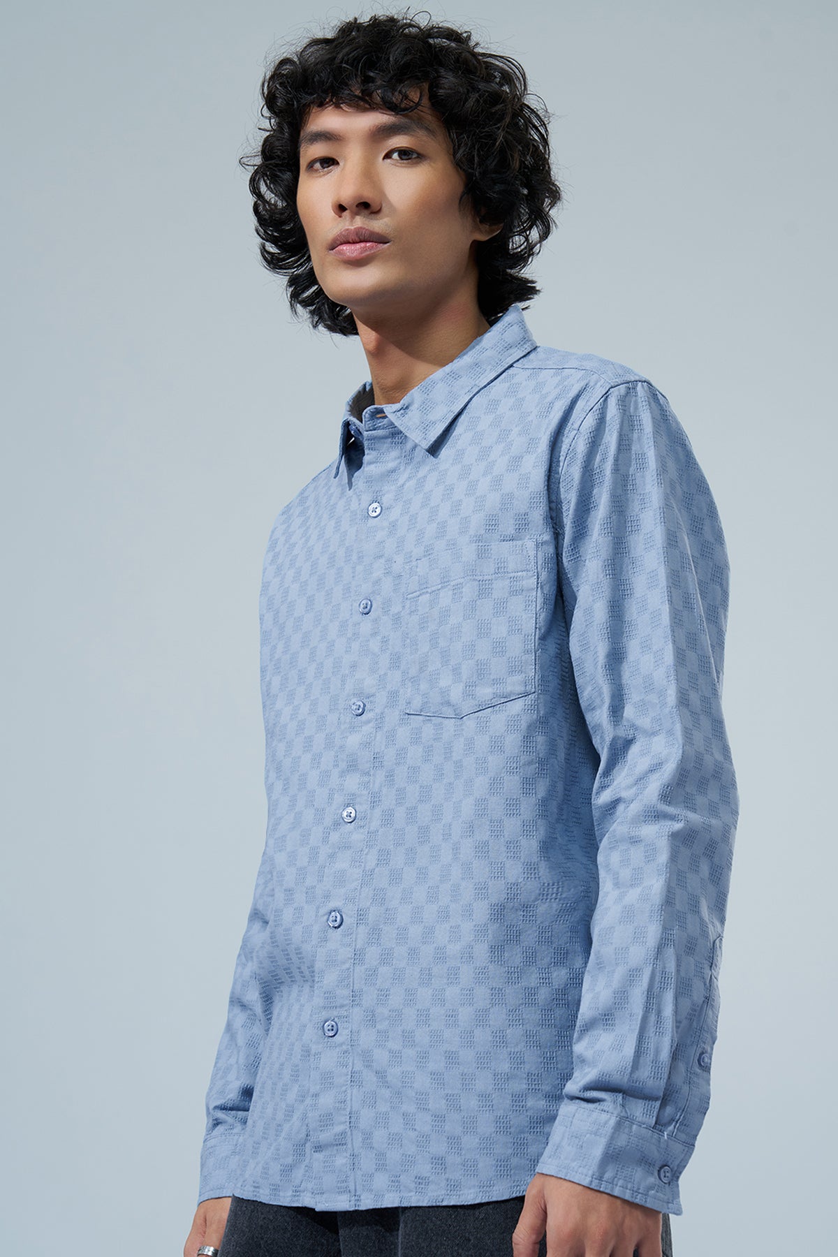 Blue Geometric Pattern Shirt for Men - Image 4