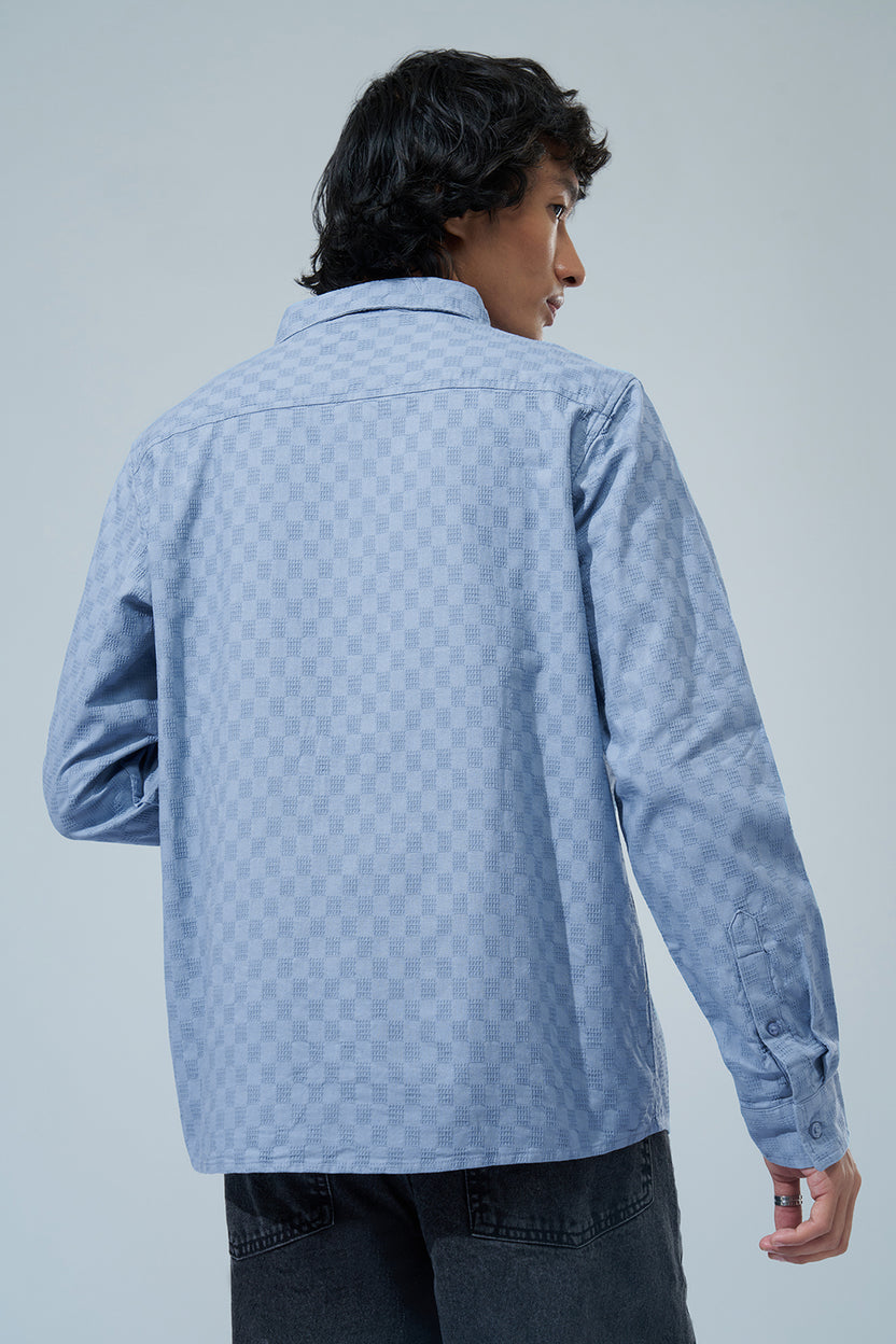 Blue Geometric Pattern Shirt for Men - Image 5
