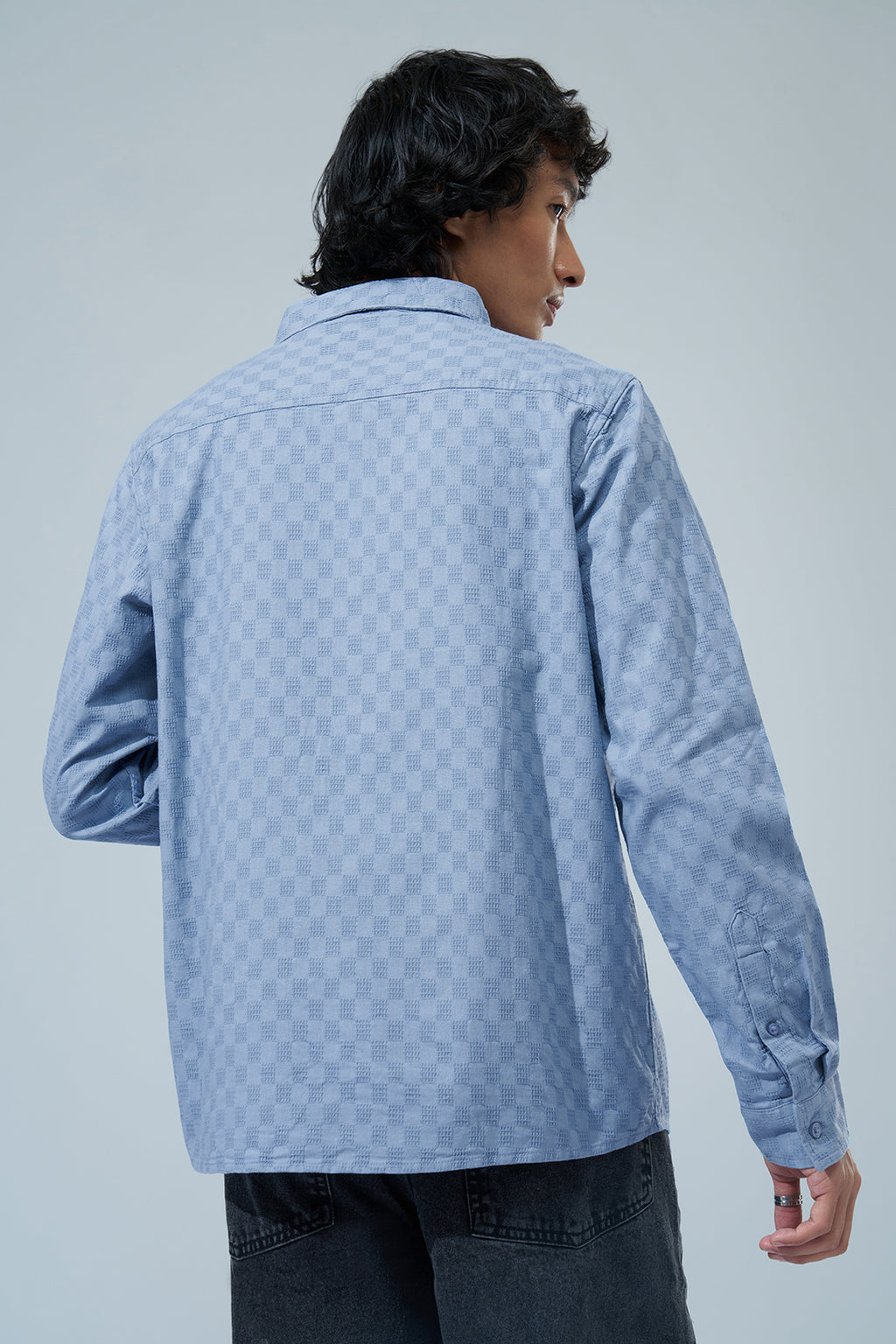Blue Geometric Pattern Shirt for Men - Image 5