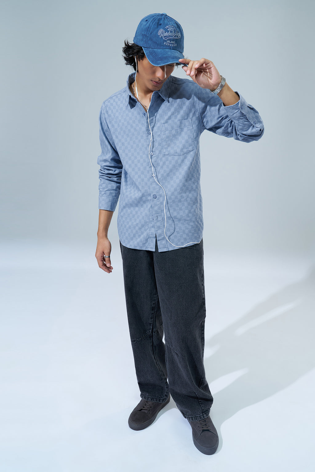 Blue Geometric Pattern Shirt for Men - Image 6