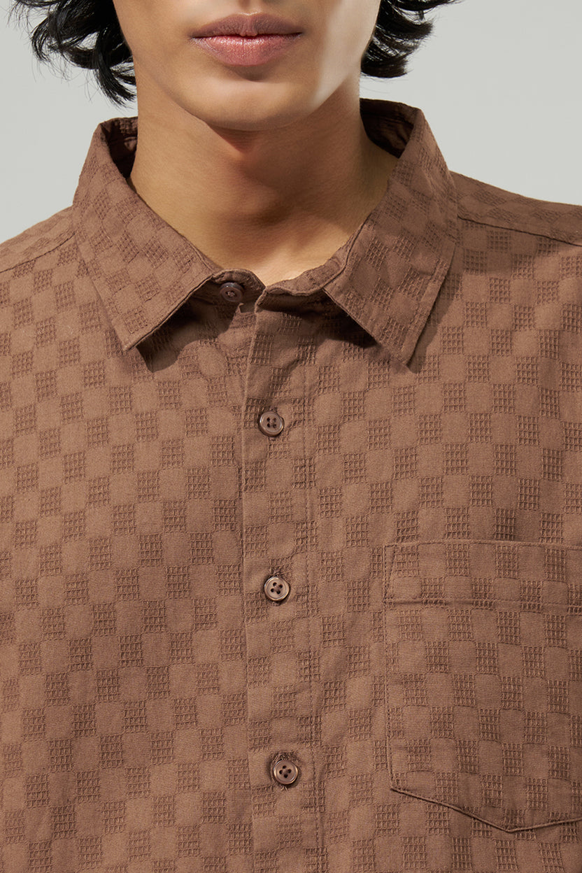 Brown Geometric Pattern Shirt for Men - Image 2