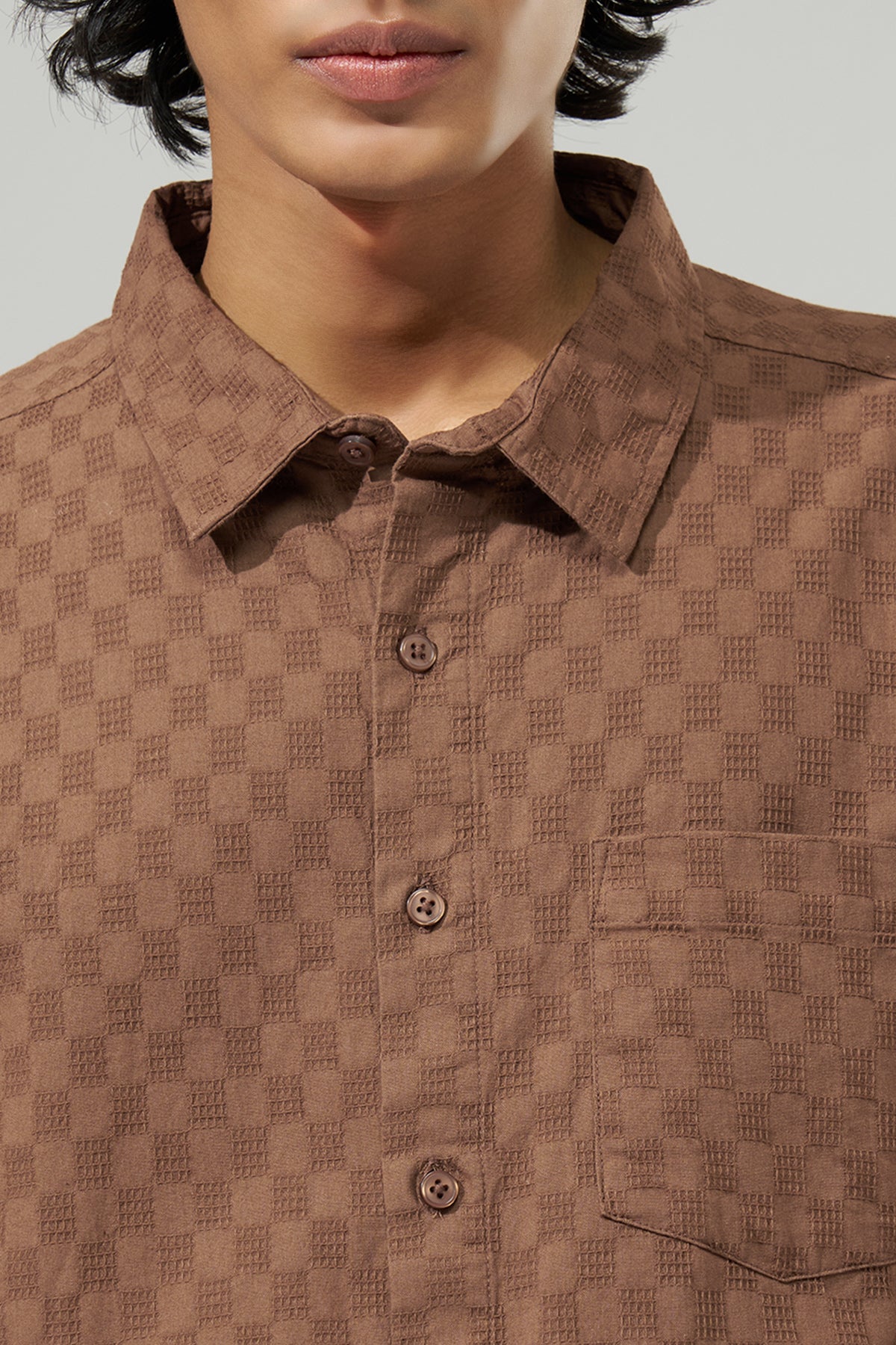 Brown Geometric Pattern Shirt for Men - Image 2