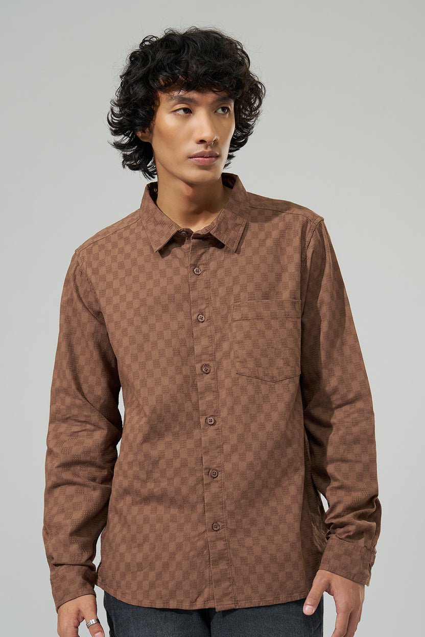 Brown Geometric Pattern Shirt For Men - Image 3