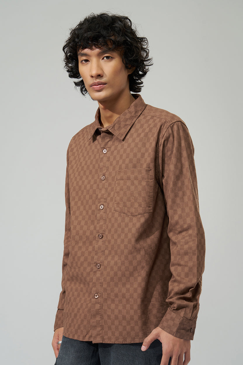 Brown Geometric Pattern Shirt For Men - Image 4